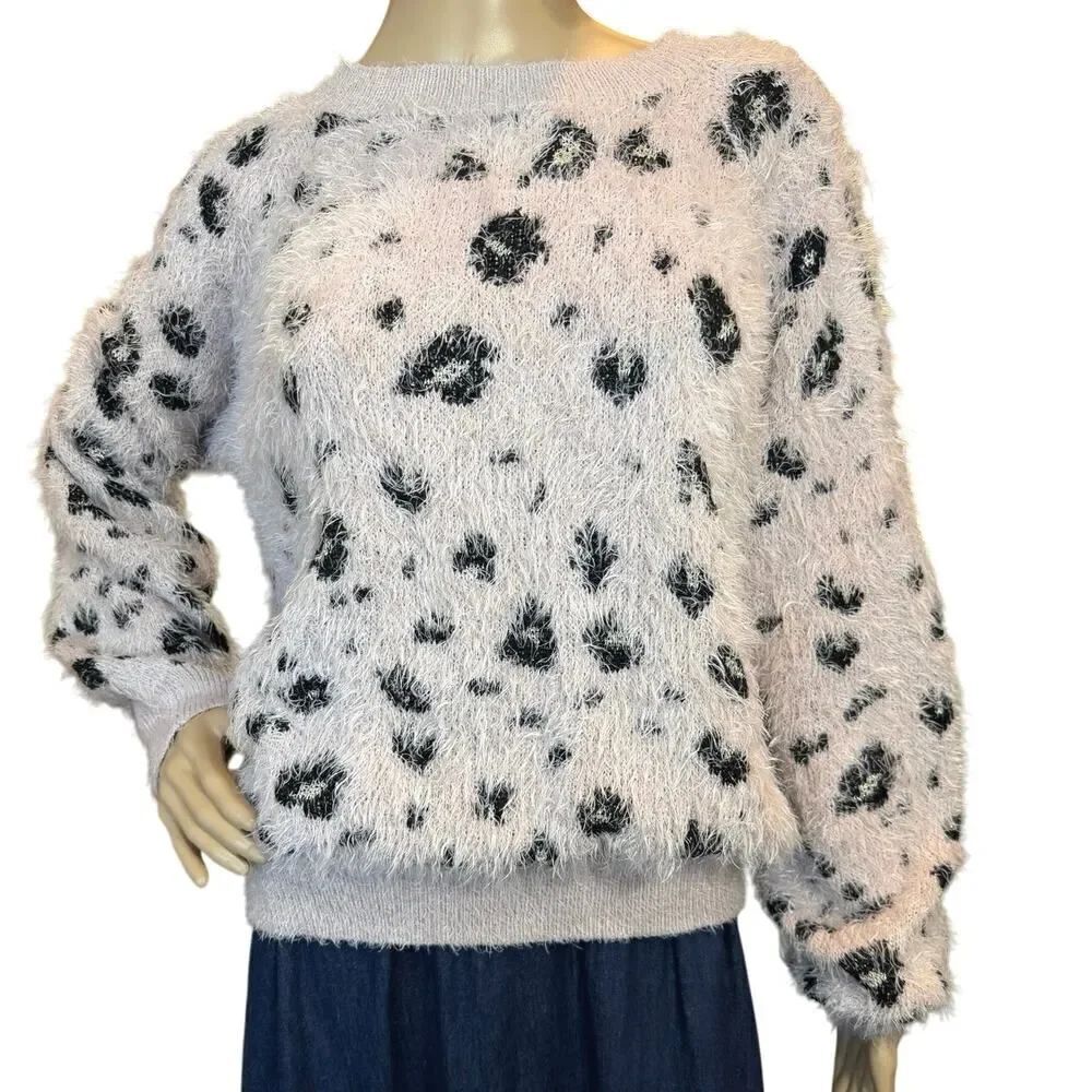 Candie's Eyelash Mock Neck Pullover Crewneck Leopard Print Sweater Cozy Chic XL - Picture 6 of 10
